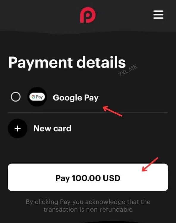 Redot Pay Confirm Google pay or credit card