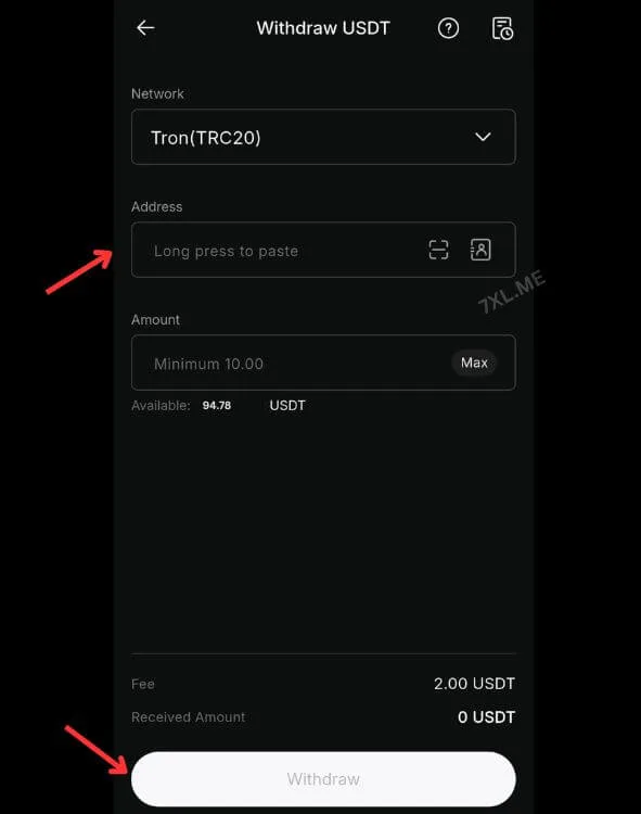 Redot Pay add address and click Withdraw