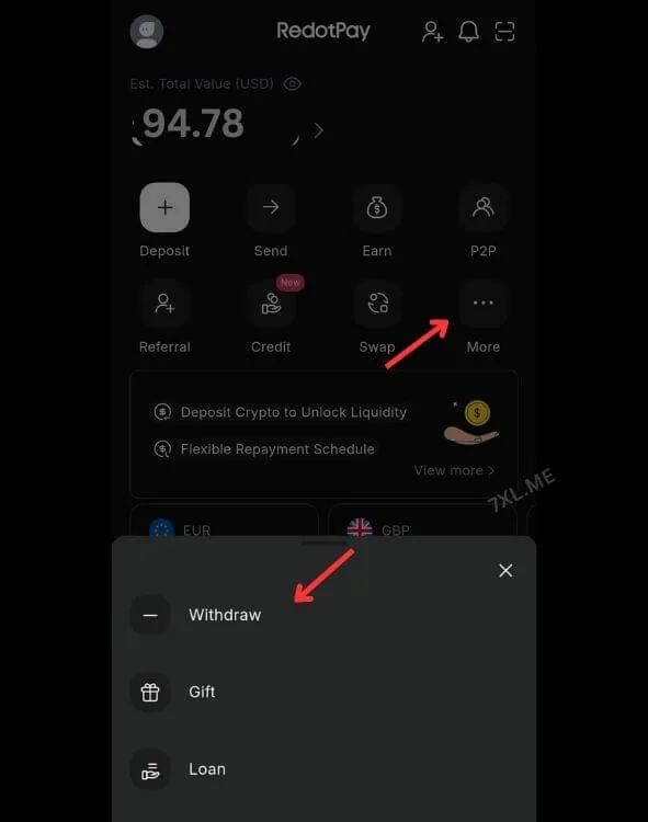 Redot Pay click Withdraw