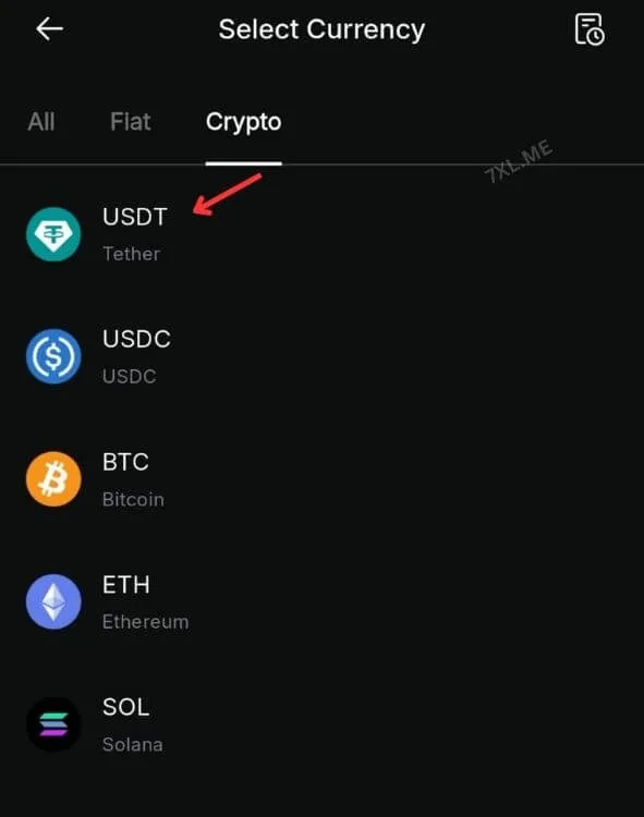 Redot Pay select USDT cyrrency