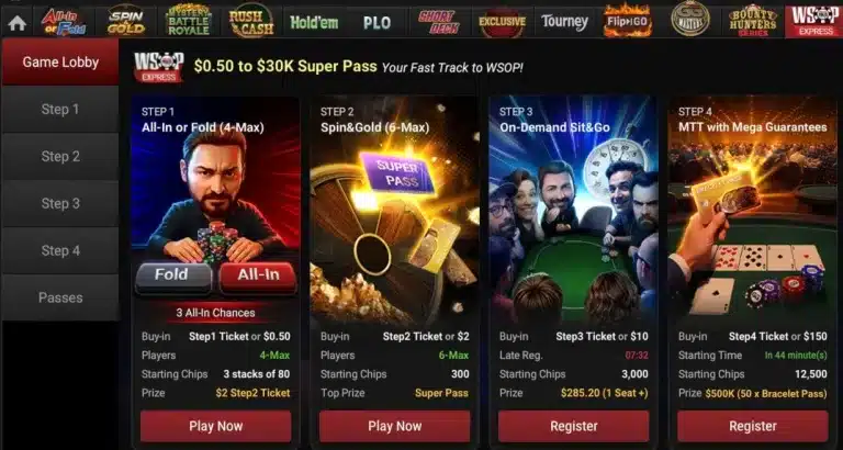 השלבים ב WSOP EXPRESS למשחק ב 7XL